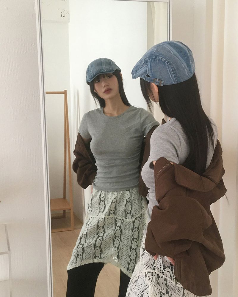 Solfer stripe denim hunting cap hat