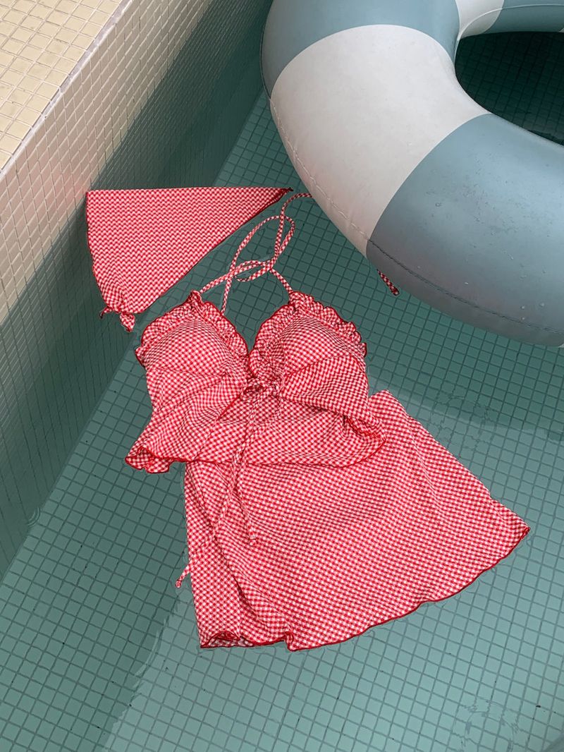 Picnic Girl Gingham Headscarf 3pcs Bikini SET
