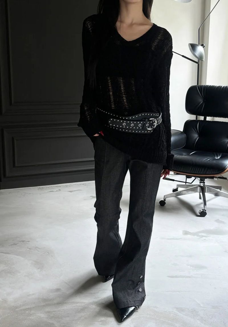 Slit button boots cut pants(2color)