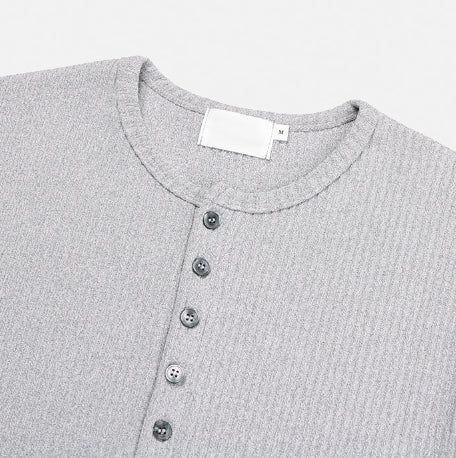 Kanden Ribbed Henley Neck Slim Long Sleeve T-shirt