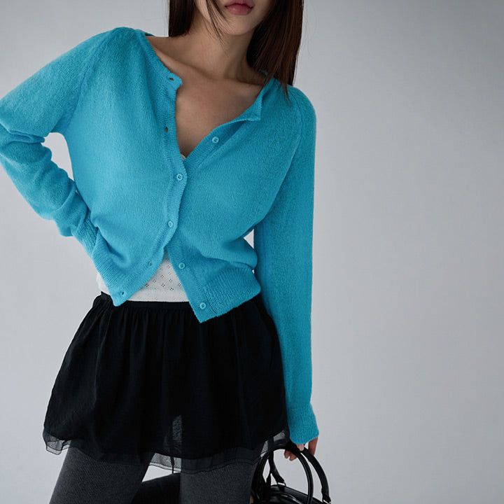 [Zerotin] Round Mohair Raglan Cardigan -6color
