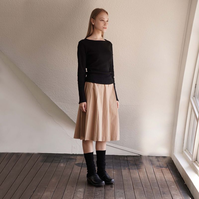 Beige Double Pleats Skirt