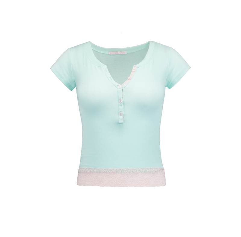 Forusring（フォーラスリング）の「BABY POWDER LACE TEE [MINT]（Tops）」