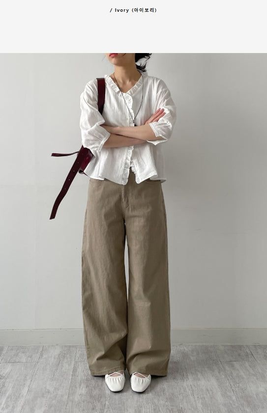 Frill V-neck Three Quarter Blouse