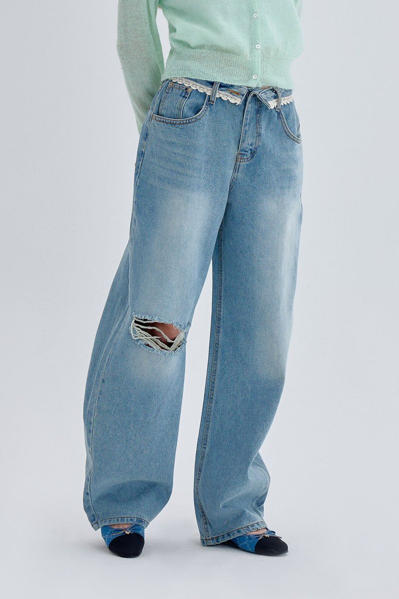 Lace Crash Low Denim Pants