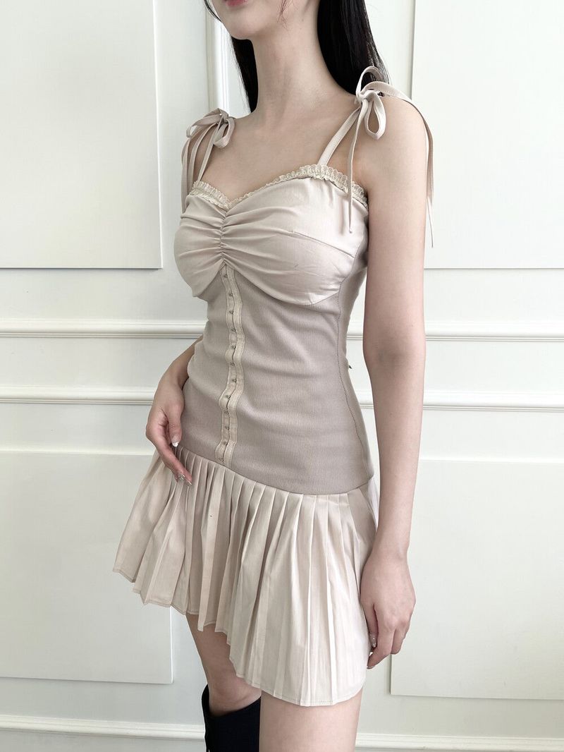 1116. Bella ribbon pleats mini ops (3color)