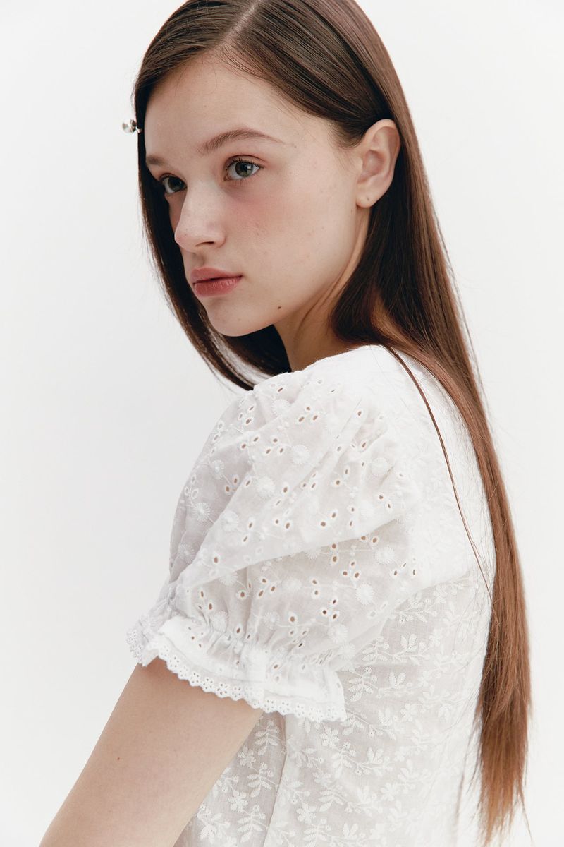 Square Neck Lace Blouse White