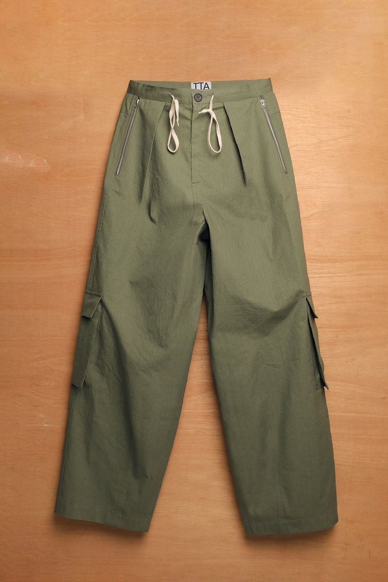 UTIL POCKET PANTS-HERRINGBONE KHAKI