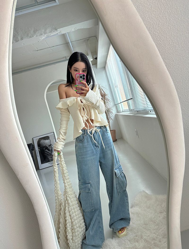 Strap Cargo Wide Jeans