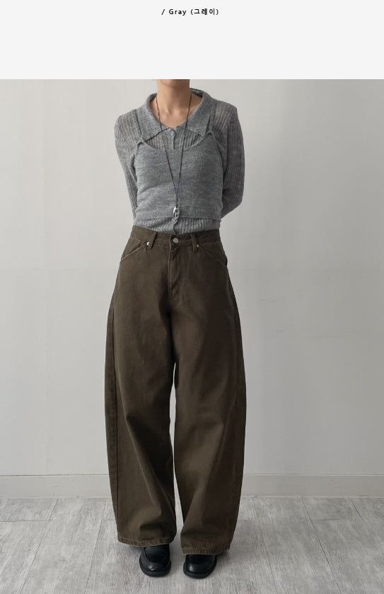 [Bustier set] Collar Wool See-through Knit