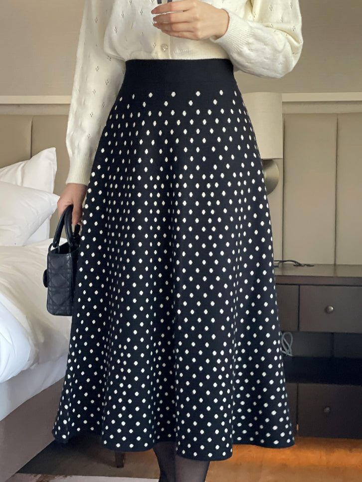 Lua Dot Knit Banding Flare Skirt
