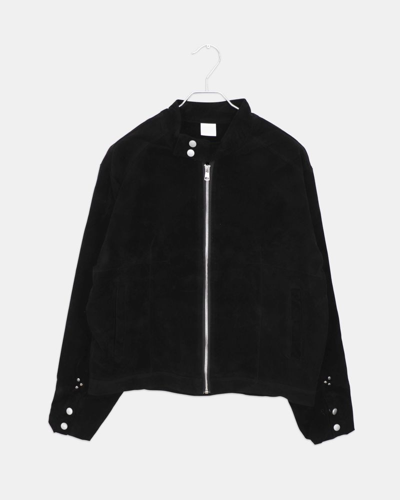 Apit Suede High-Neck Stud Seam Long Sleeve Jacket