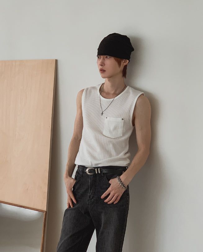 2PLAN（ツープラン）の「Rivet Pocket Ribbed Sleeveless（Tops）」