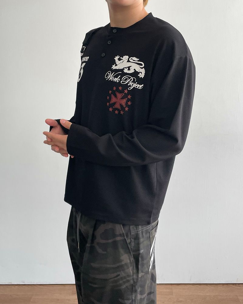 Kingdom Henley Neck Waffle Long Sleeve