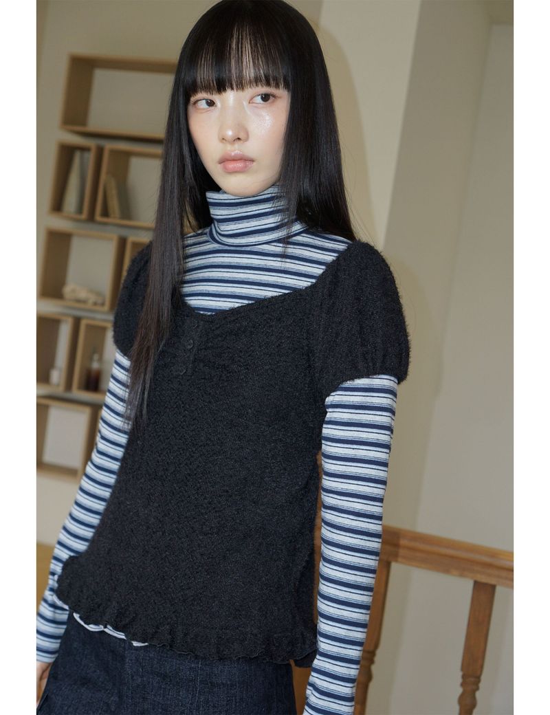 STRIPE TURTLENECK TEE(NAVY)