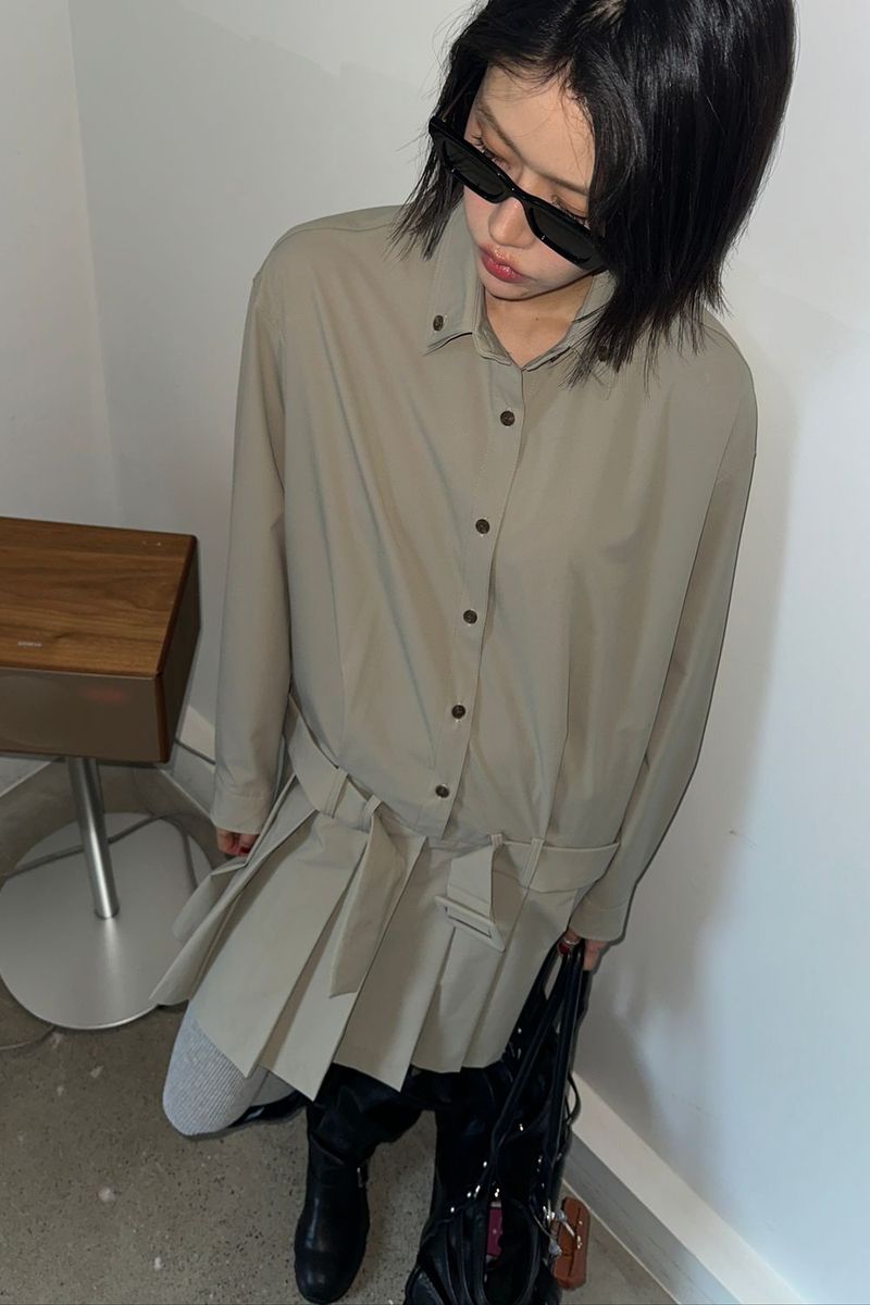 NEW LOW PLEATS DRESS_KHAKI GRAY