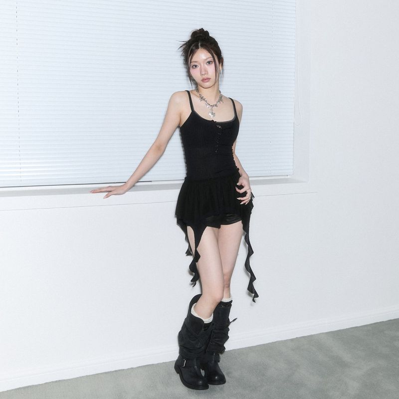 (2nd reorder) frill layered sleeveless - black