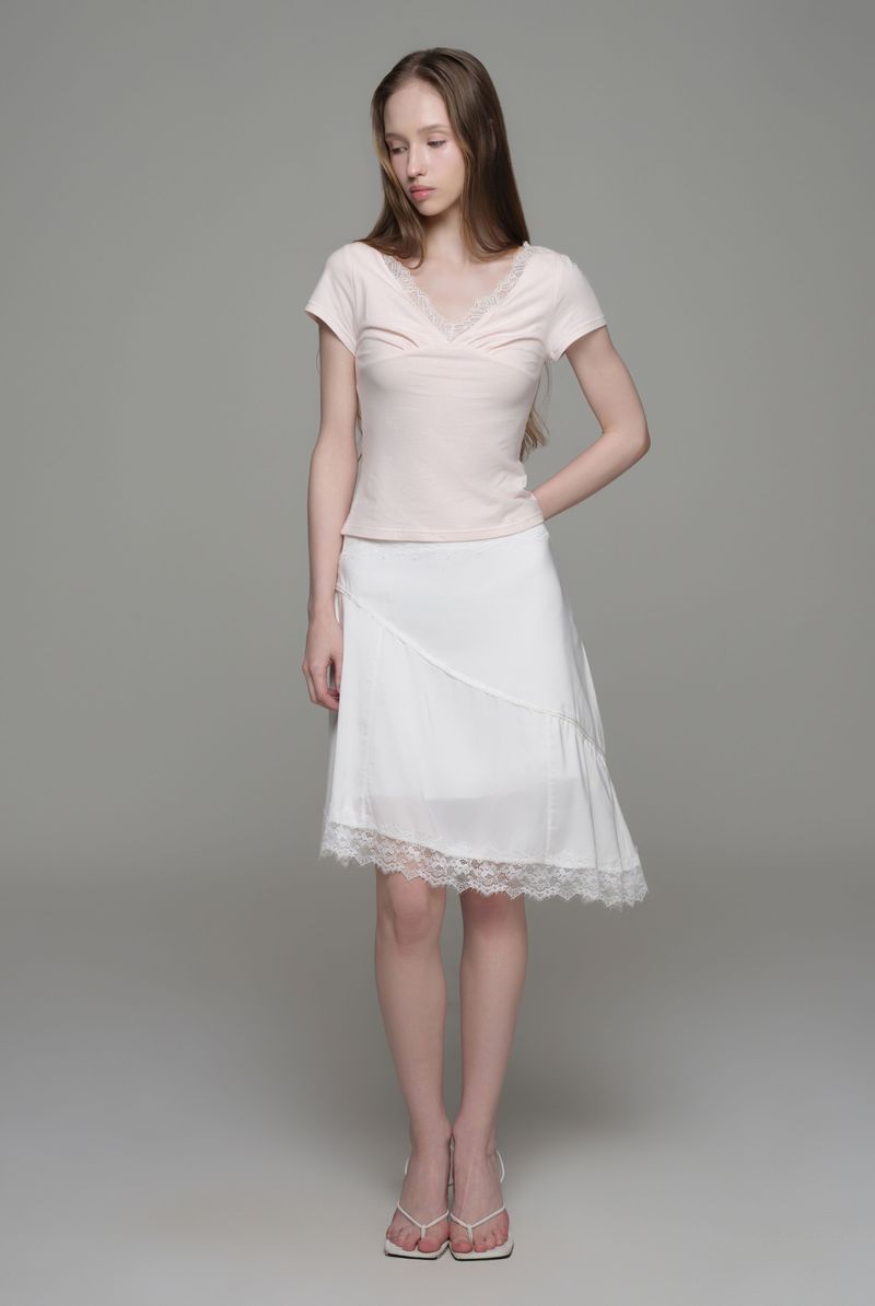 Rose tea lace v top, Pink