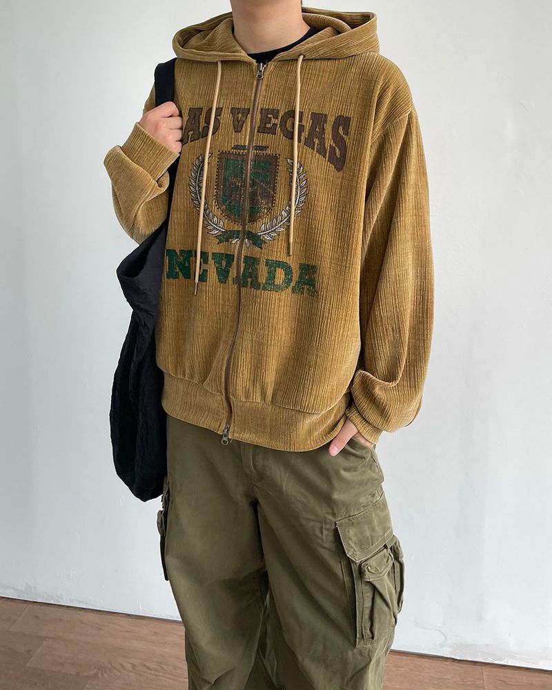 Crack Velvet Hooded Zip-Up