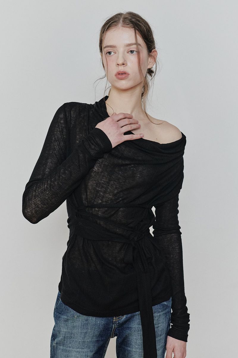 LILY COWL RIBBON TOP black