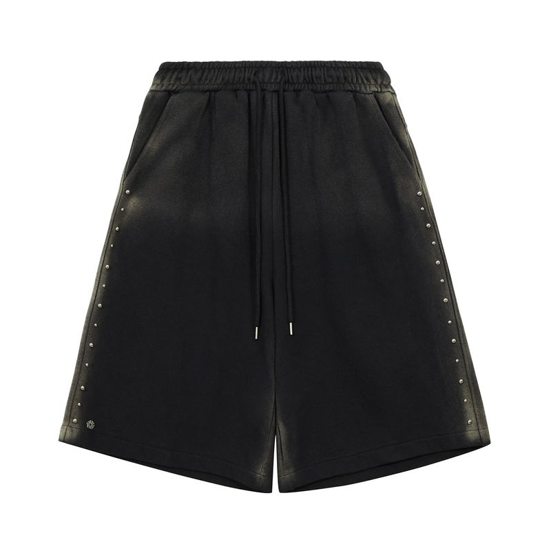 [ULKIN] Bleach Washing Stud Bermuda Sweat Shorts_Black