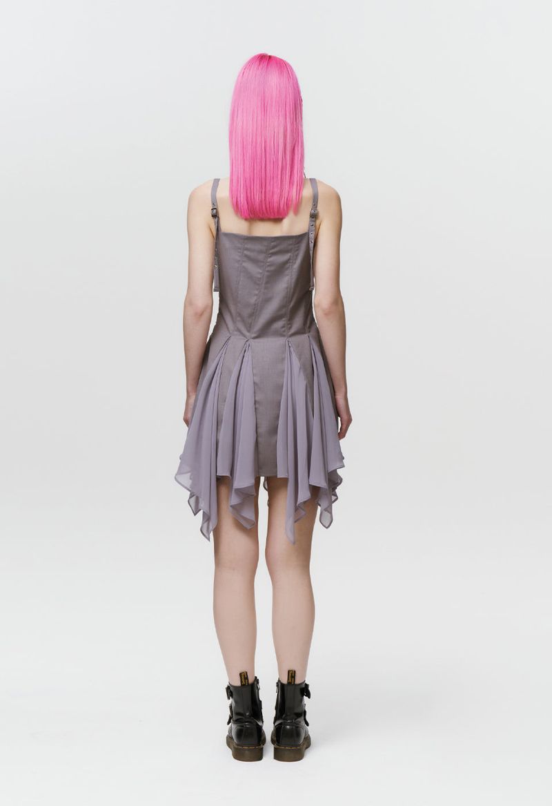  STUDDED GODET DRESS (GRAY)