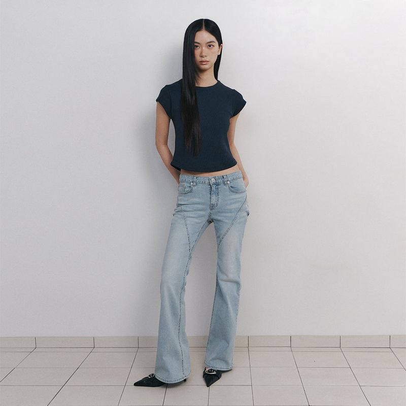 C DIAGONAL SEAM BOOTS-CUT DENIM PANTS_LIGHT BLUE