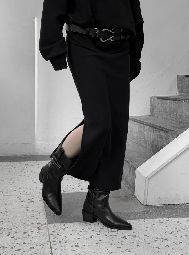 Match Shirring Slit Long Skirt