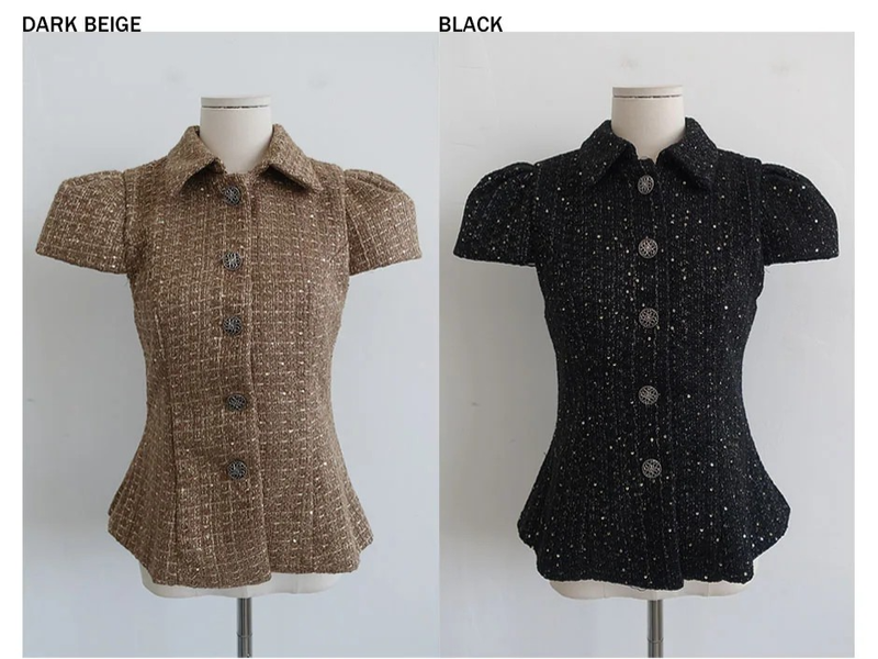 TWINKLE TWEED PUFF JACKET BLOUSE IN DARK BEIGE