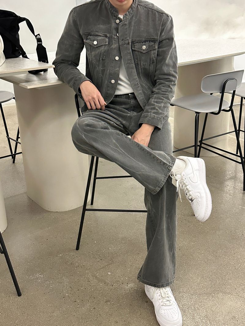 LMN Semi-Over China Setup Denim Jacket (Gray)