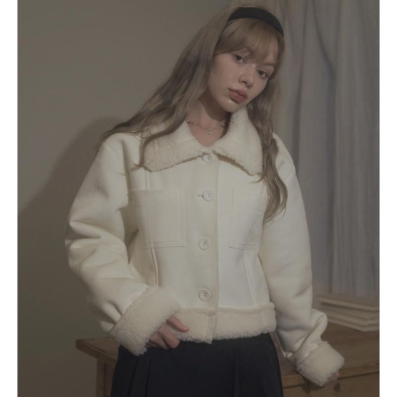FLUFFY SHEARING COAT-IVORY