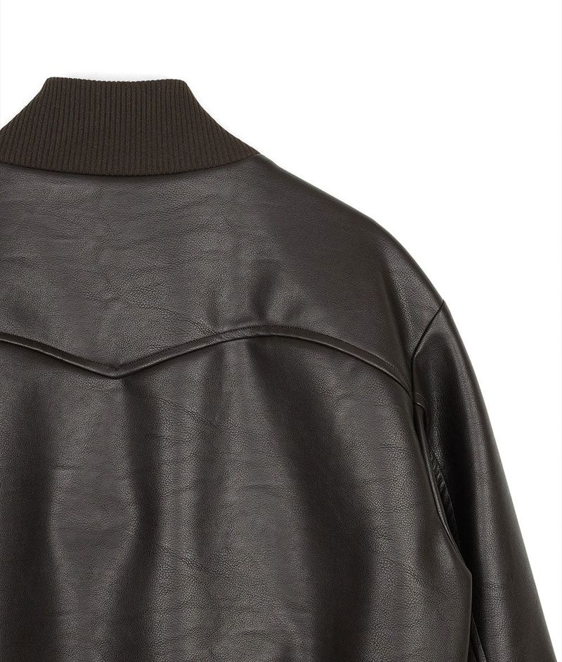 High Neck Leather Crop Jacket - Brown