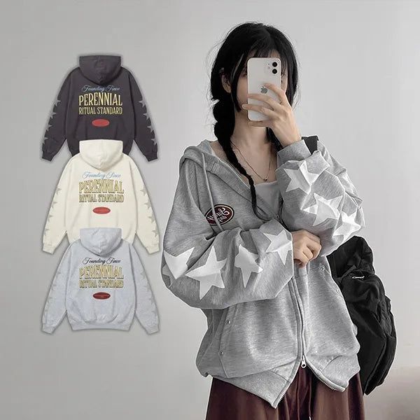 hijjoo（ハイチュー）の「Kitsch Hoodie Zip-up* Throwing Star Boxy Fit Hoodie Zip-up (3 colors)（Tops）」