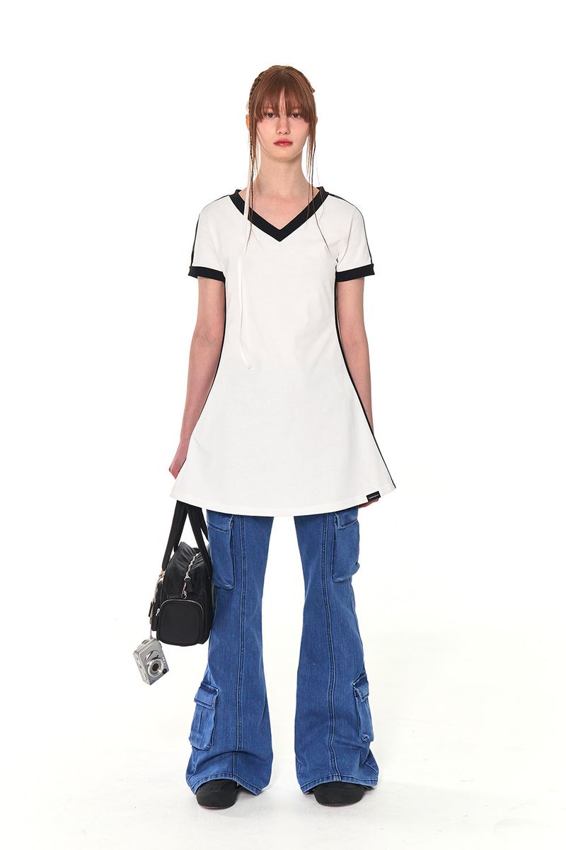 CARGO BOOTS CUT DENIM PANTS (BLUE)