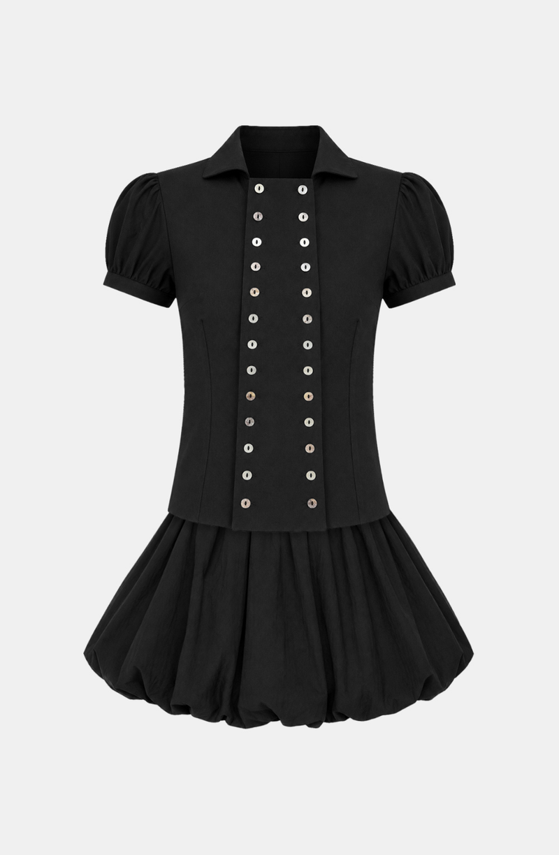 Neris Button Blouse Skirt Set
