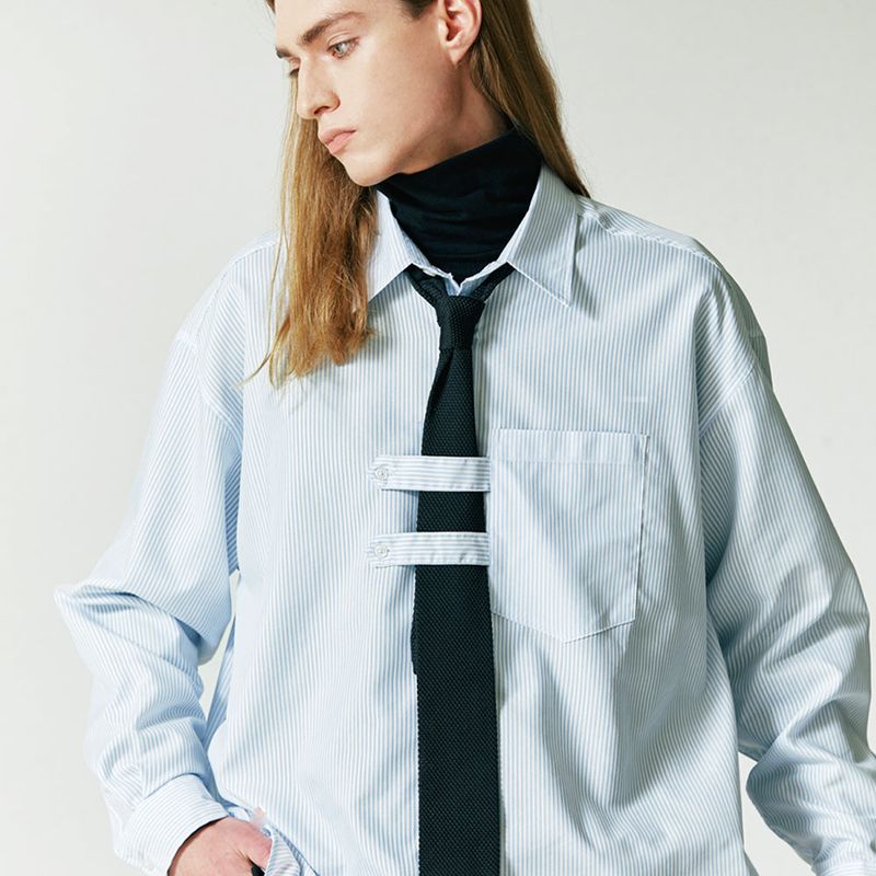 DOUBLE HOLDER STRAP STRIPE SHIRT SKY BLUE