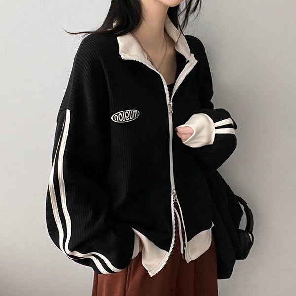 Dattie Embroidery Color Waffle Zip-Up