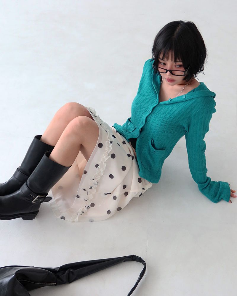 dot frill midi skirt