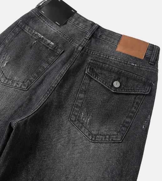 Cuffed cat washing denim pants