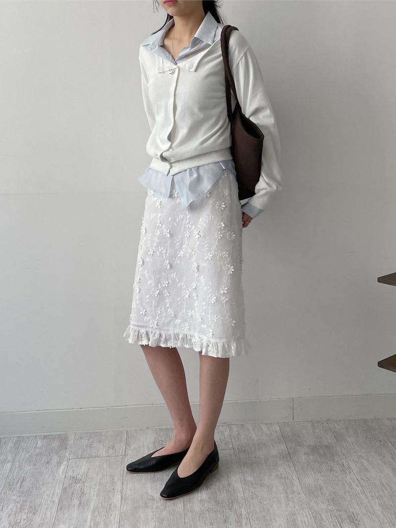 Popcorn Flower Frill Midi Skirt