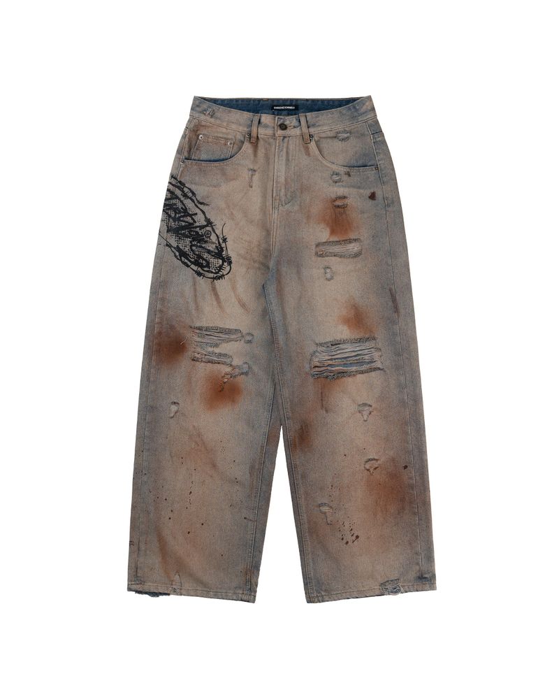 DirtyCoins（ダーティーコインズ）の「DirtyCoins Stain Disstress Baggy Denim Pants Faded Blue（Pants）」