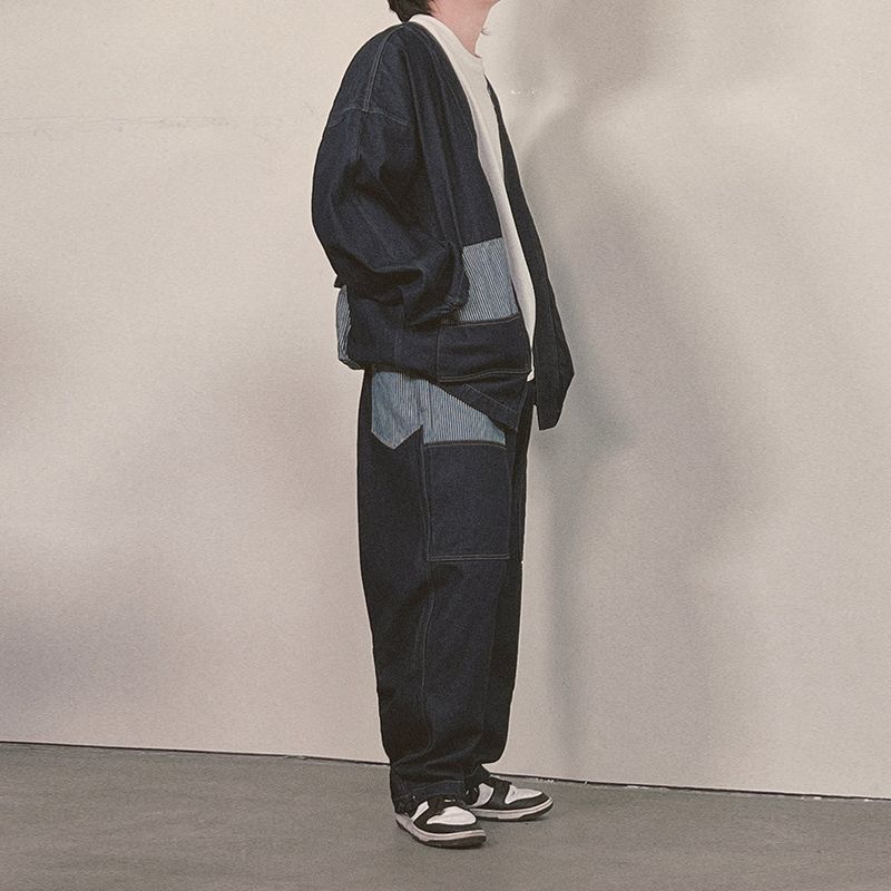 stripe patch denim pants_blue
