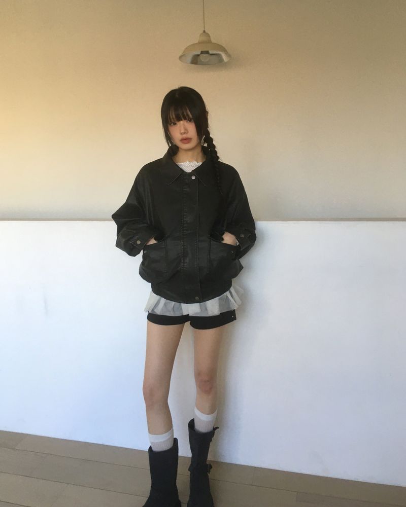 [MADE] Bloom Vintage Washing Pocket Oversized Leather Jacket