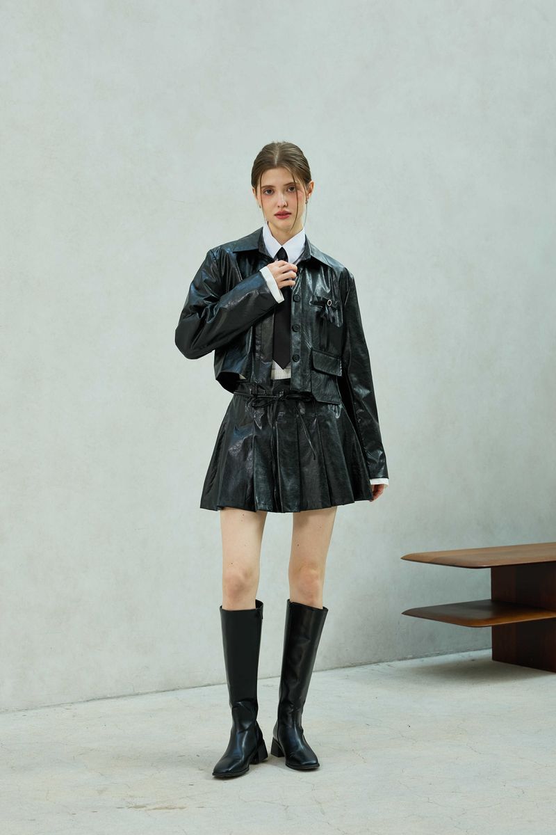 MOLLY LEATHER CROP JACKET / BLACK