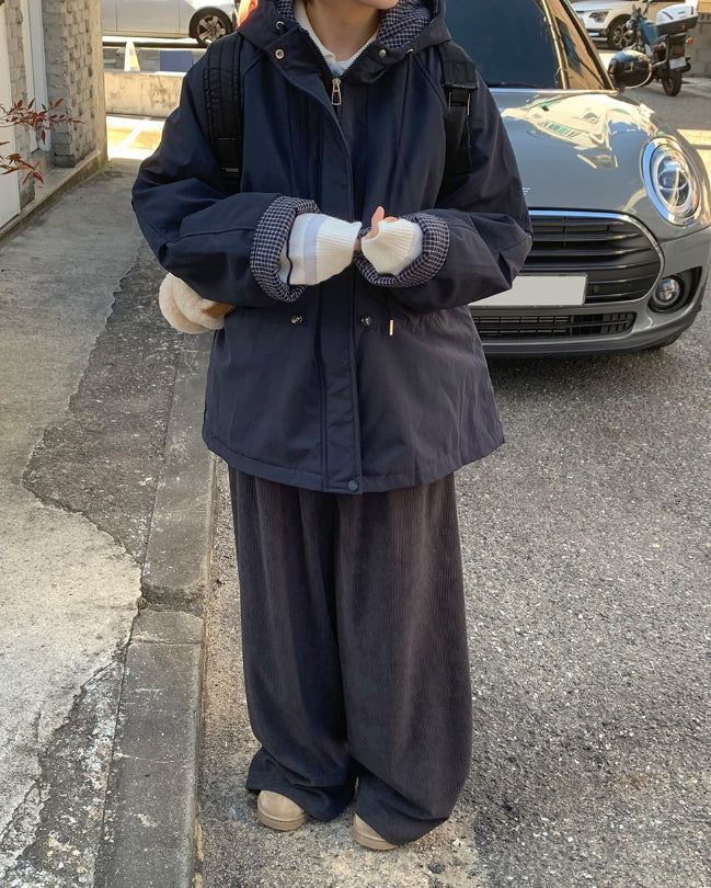 Pump Check Color Matching Hood Bomber Padding Jumper