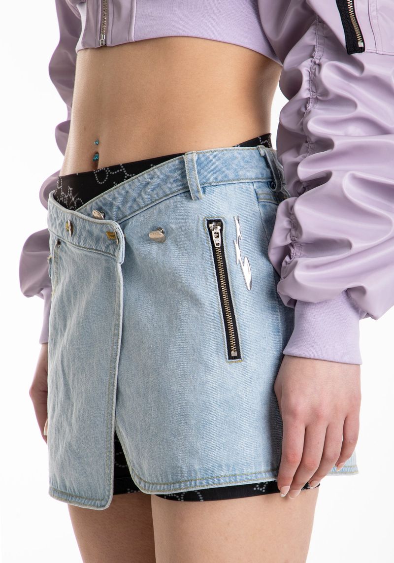 ASYMMETRIC BUTTON MINI SKIRT (BRIGHT DENIM)