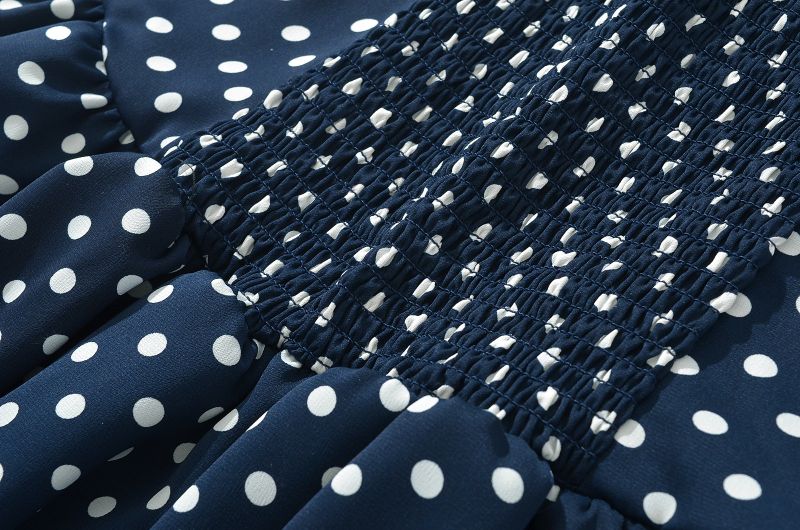 Navy Dotted Square Neck Flared Dress