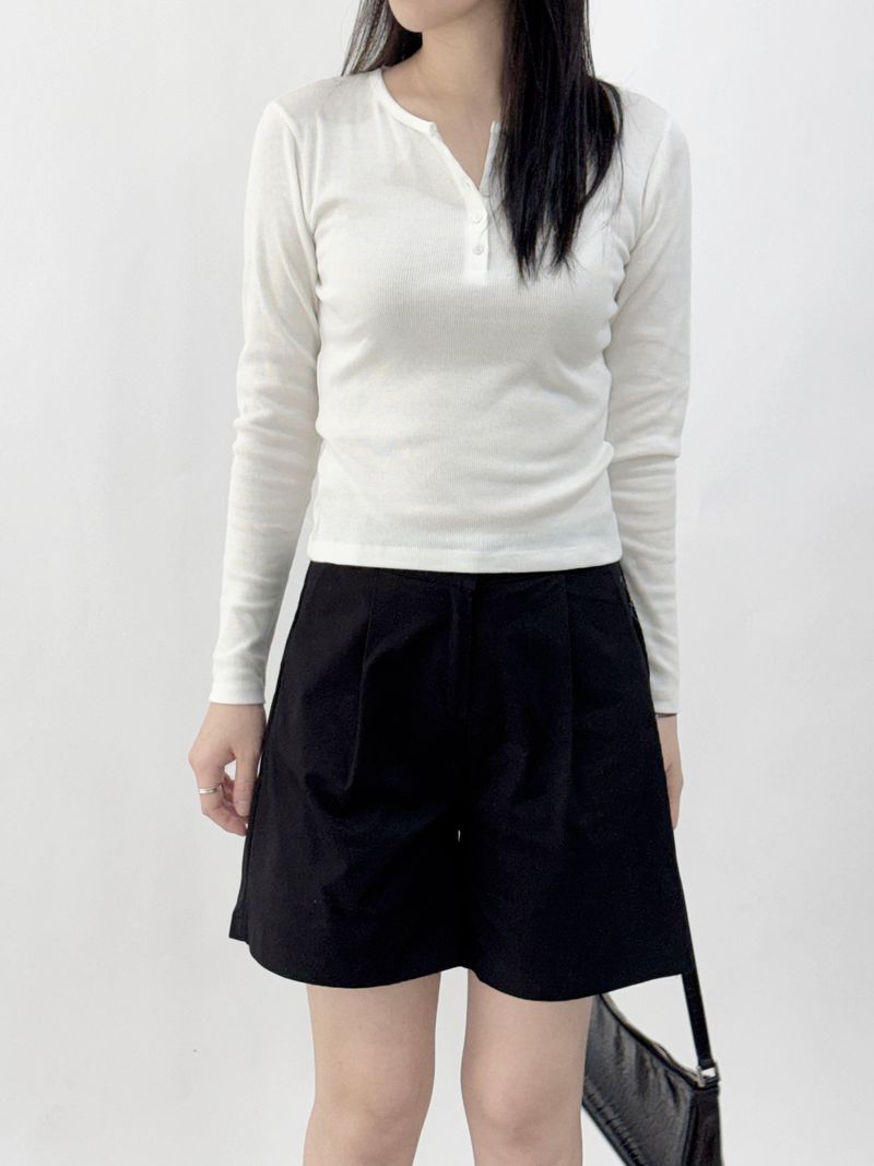 Mik Button Color Block Long Sleeve T-shirt