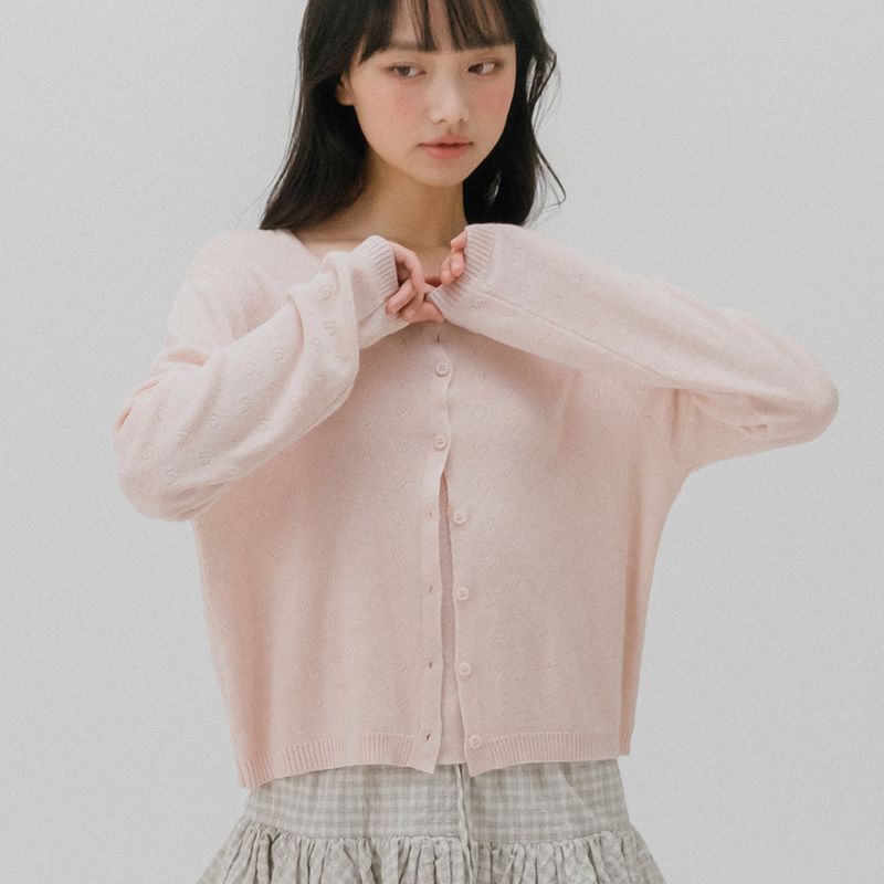 mellotory（メロートリー）の「ハート パンチング ニット カーディガン (DEEP PINK)（トップス）」