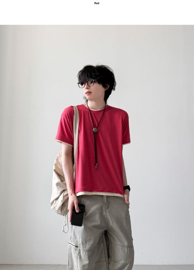 YOURNUS（ユアナス）の「[1+1] Pastel Layered Short Sleeve T-shirt（Tops）」